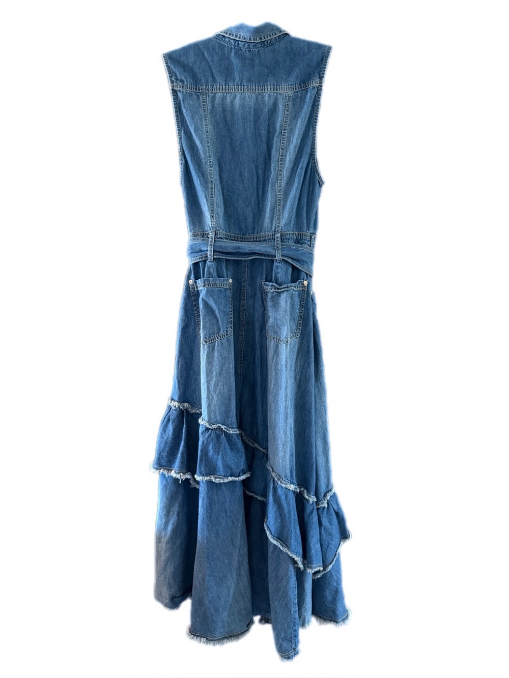 Free People Beau Midi denim asymmetrical tiered dress medium like new - Picture 13 of 16